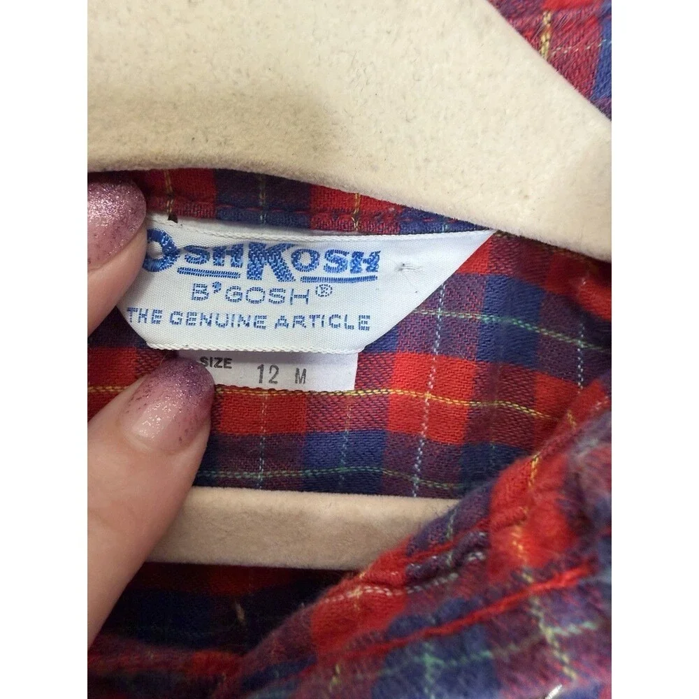 Vintage Oshkosh Vestbak Denim Boys Plaid Overalls & Shirt 12 Months 90s Holiday